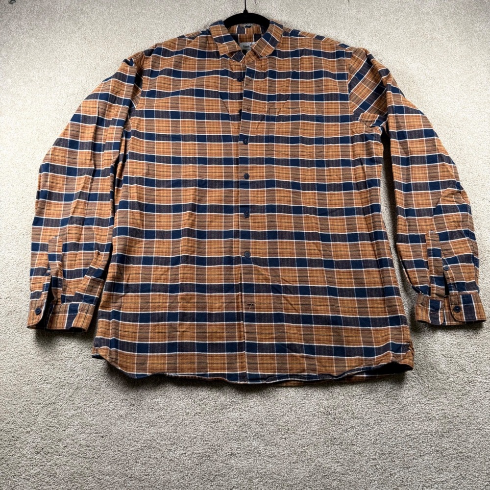 Frank + Oak Mens XL Plaid Button Down Shirt Brown Navy Blue Long Sleeve 2231